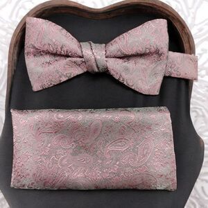 MEN'S LARR BRIO SIMPLY SOLID GARNETT PAISLEY BOW TIE & POCKET SQUARE SET.